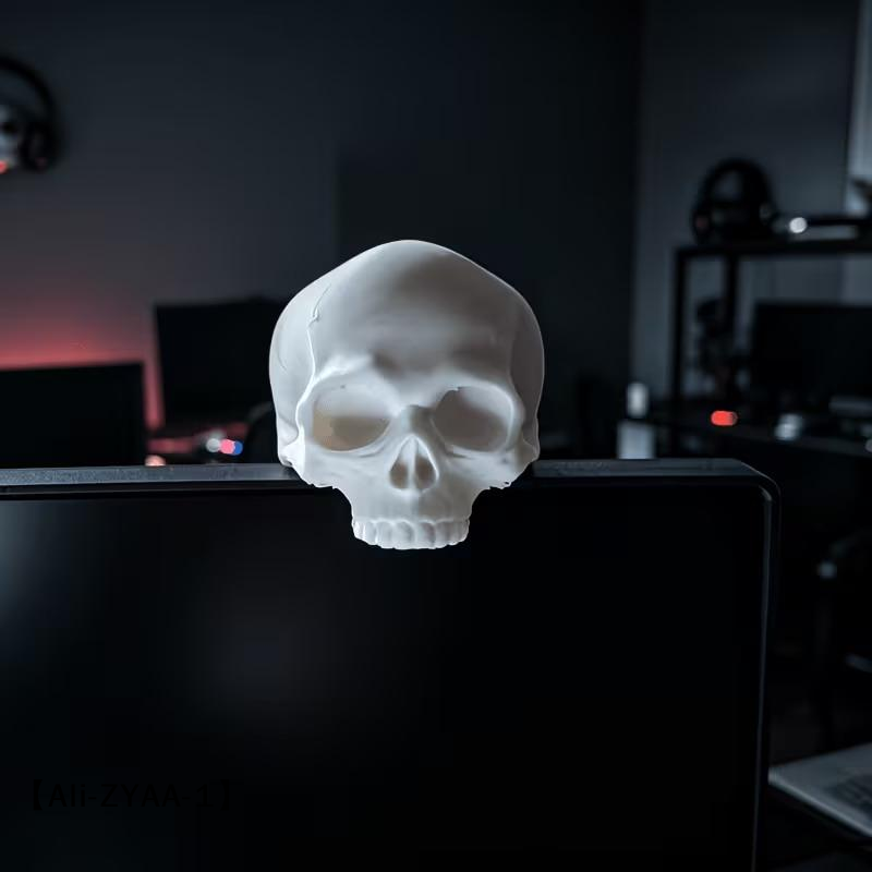 Gaming Accessories Monitor - Schädelkopf-Monitor-Dekoration, Desktop-Ornament im Gothic-Stil, Gaming-Raum-Ambiente-PC-Zubehör, Desktop-Dekoration