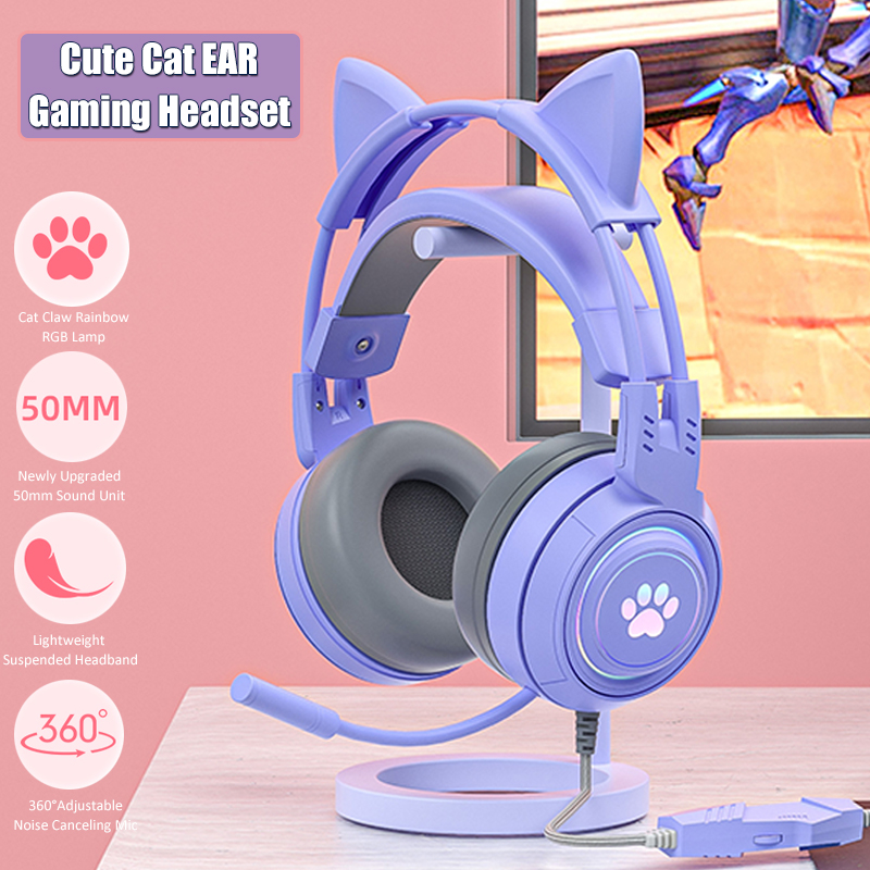 Gaming Accessories Monitor - Niedliche Katzen ohr Gaming-Kopfhörer mit Mikrofon